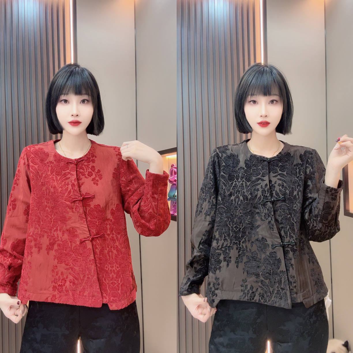 敏宝＋2026订珠盘口新中式提花拼接上衣