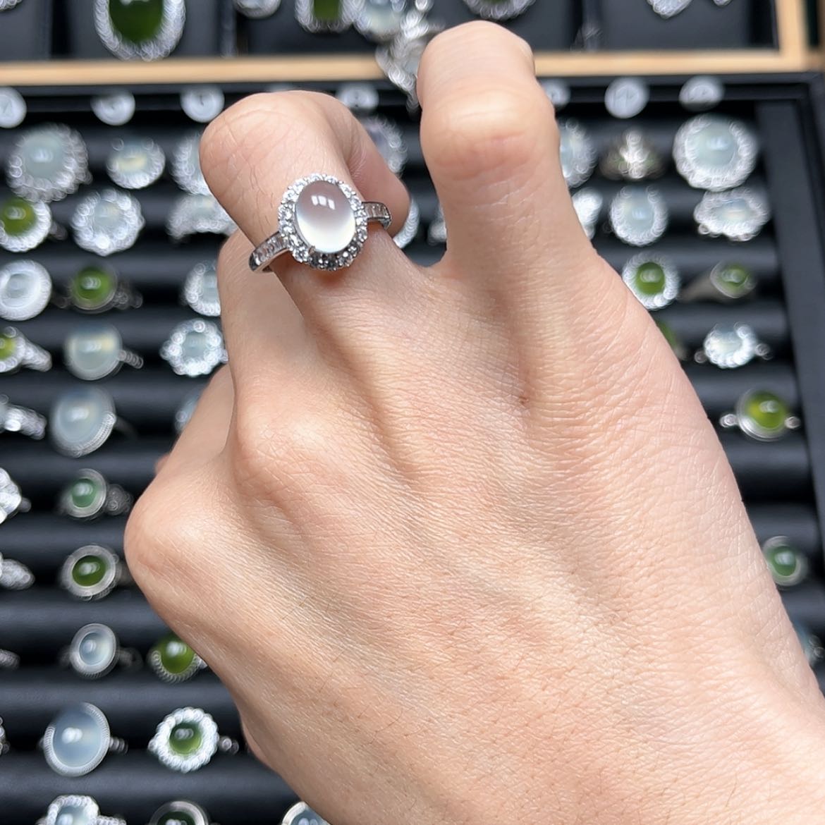 【闪购商品】岫玉戒指银S925镶嵌小*