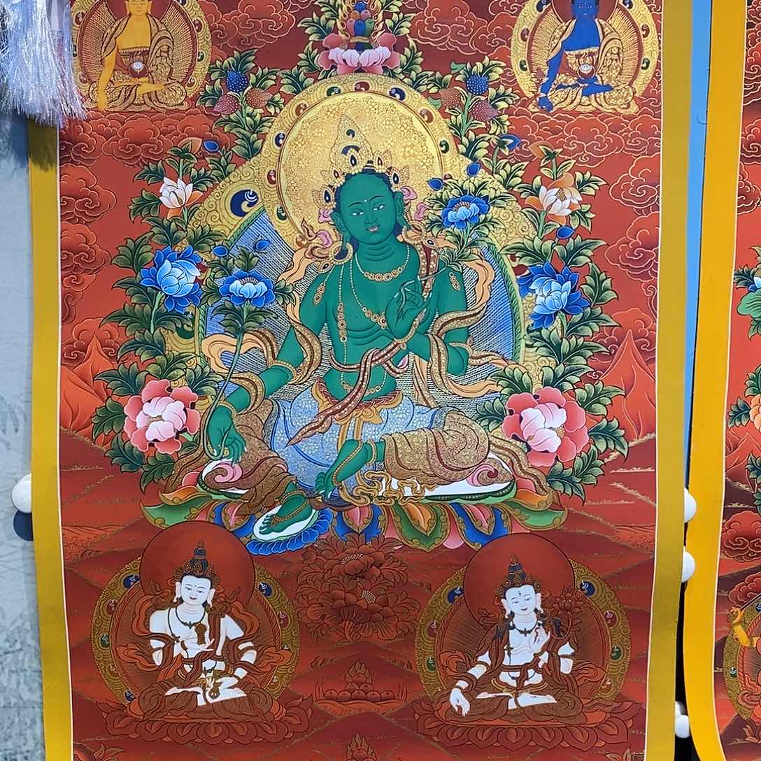 卷轴画元****界纯手绘绿度母唐卡75*50尺寸
