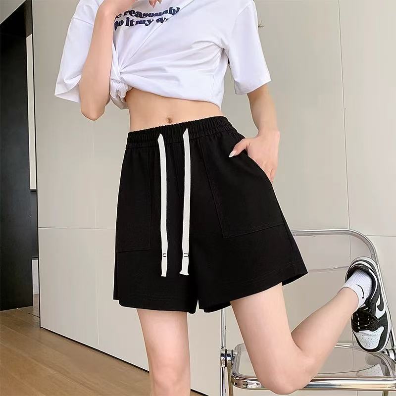 096 短裤女夏薄款高腰显瘦宽松抽绳中裤直筒休闲裤运动阔腿五分裤