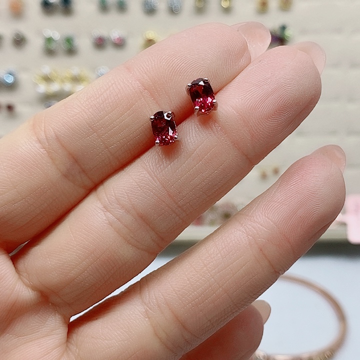 石榴石耳饰银S925镶嵌