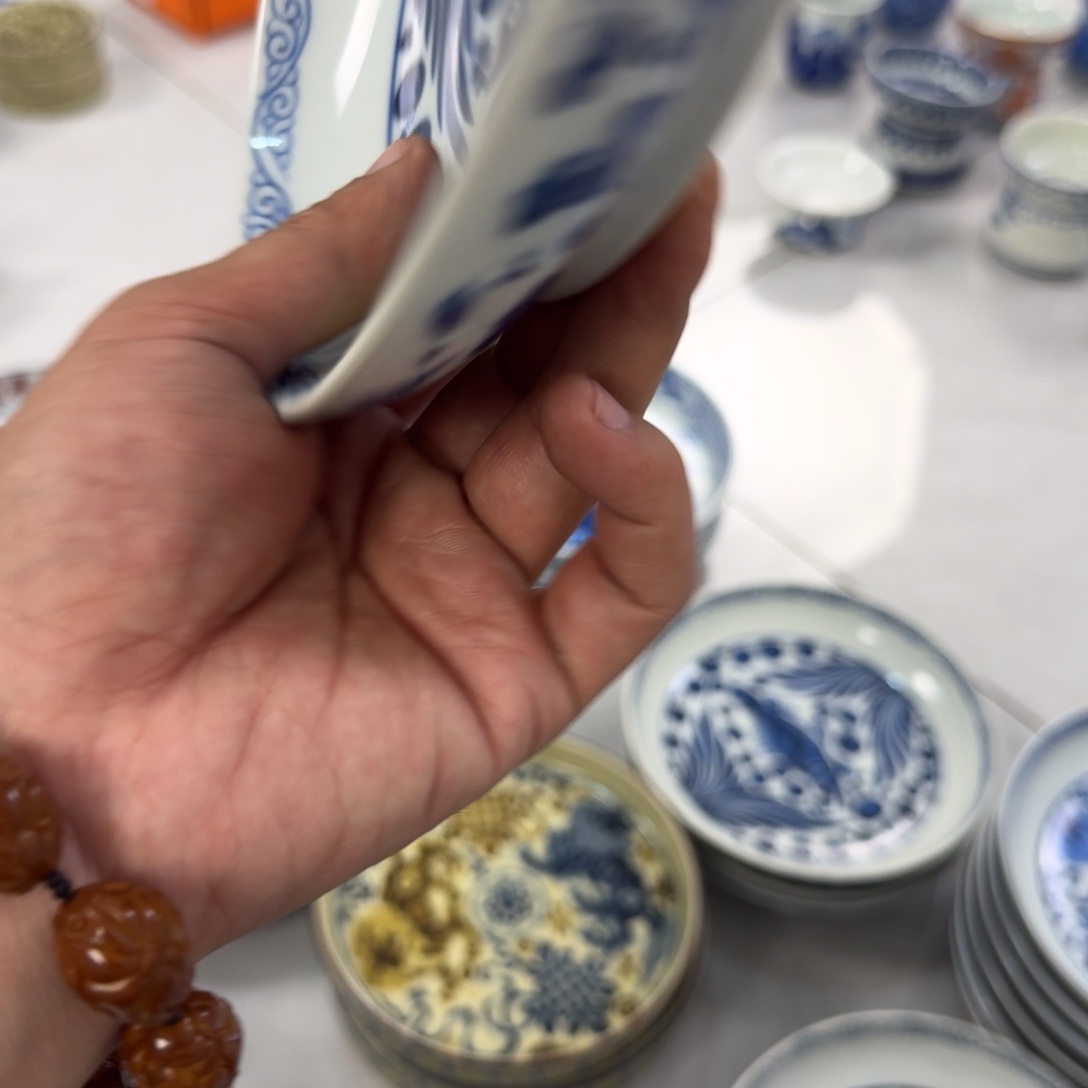 陶摆件青花鱼藻纹壶承