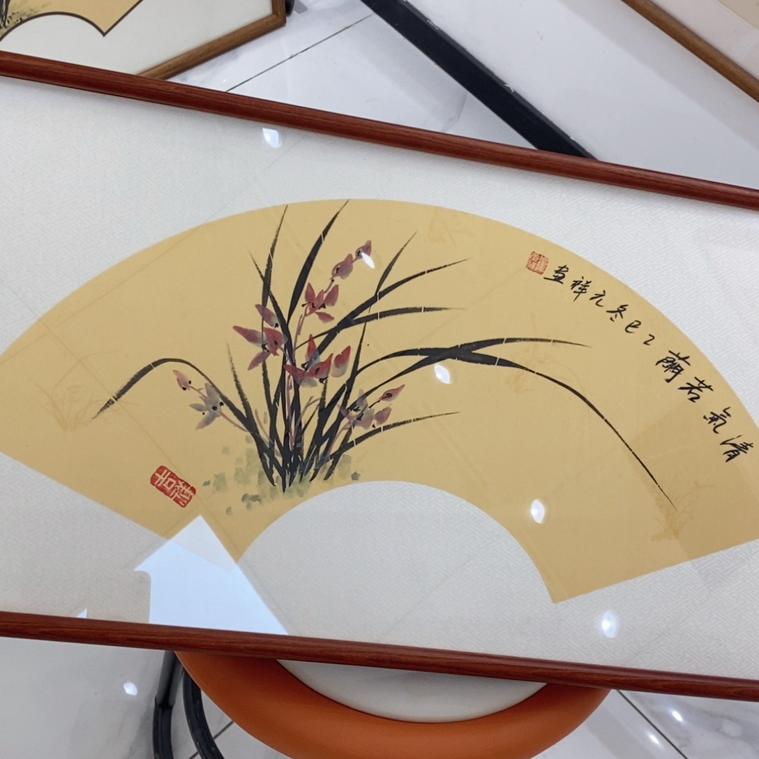 书法兰花实木装裱3572