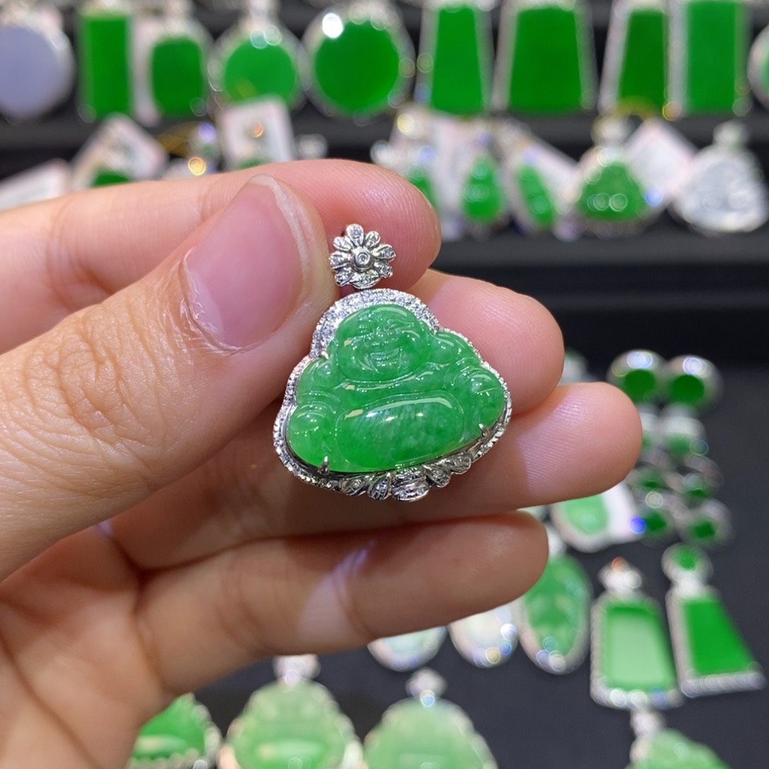 翡翠18K金镶嵌吊坠(不含链)