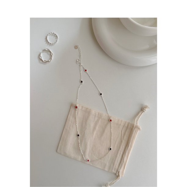 链子925银 【红黑 小圆饼】气质简约 复古设计 短款叠戴X042