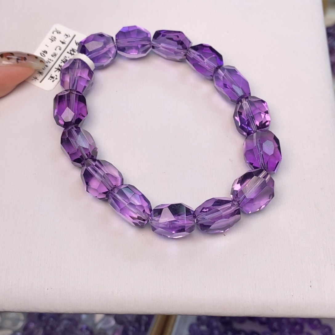 哈***嗝手串水晶未镶嵌全净巴紫随型钻切克40 B66
