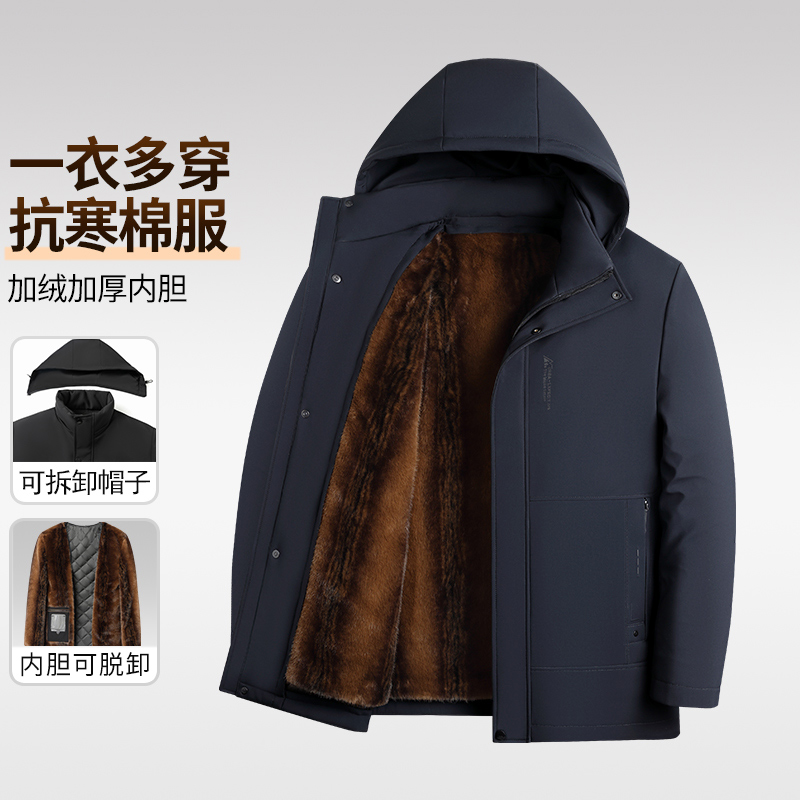 【袖子+毛 可脱卸】爸爸装棉衣加绒加厚中老年男装冬季棉服保暖衣服