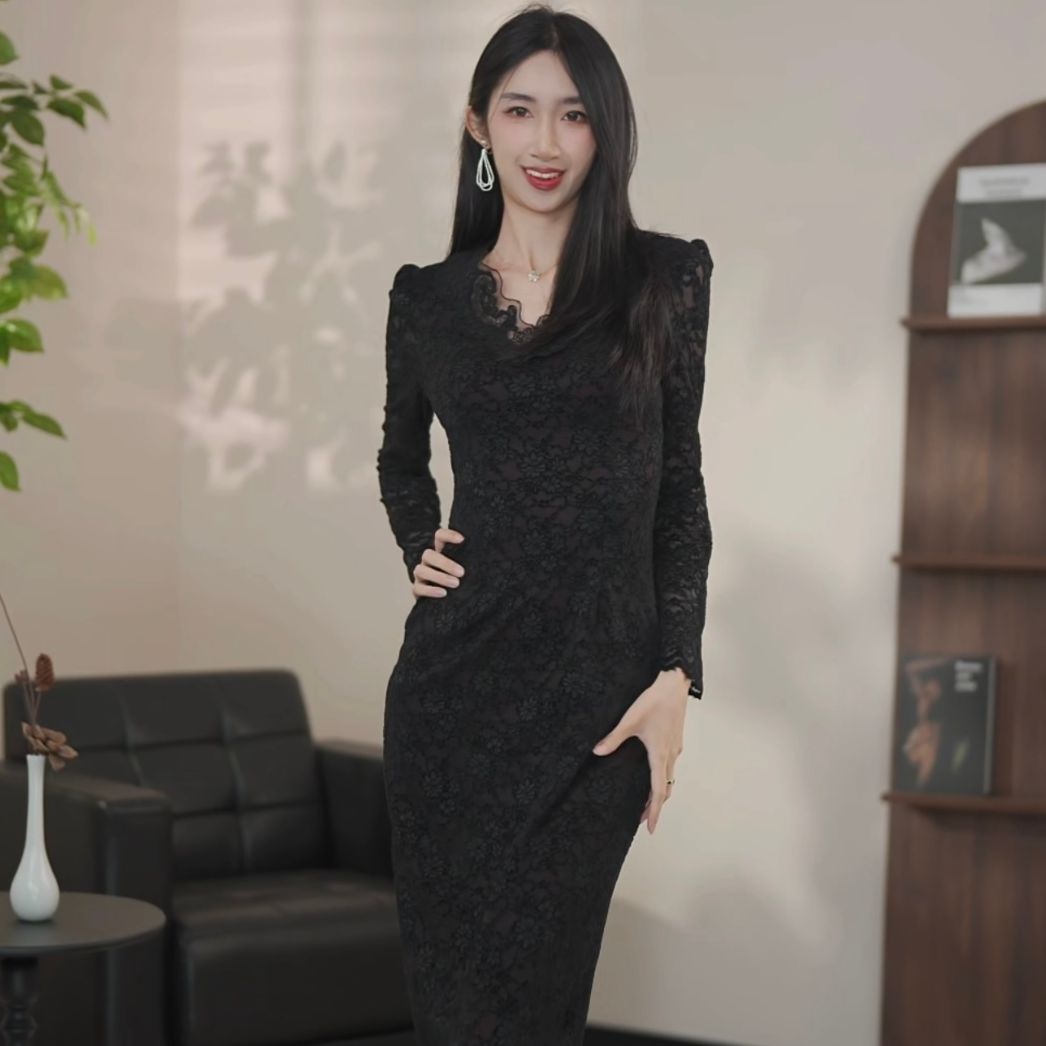 【美朵】春江月夜冬季新款法式气质收腰显瘦鱼连衣裙-YL30003