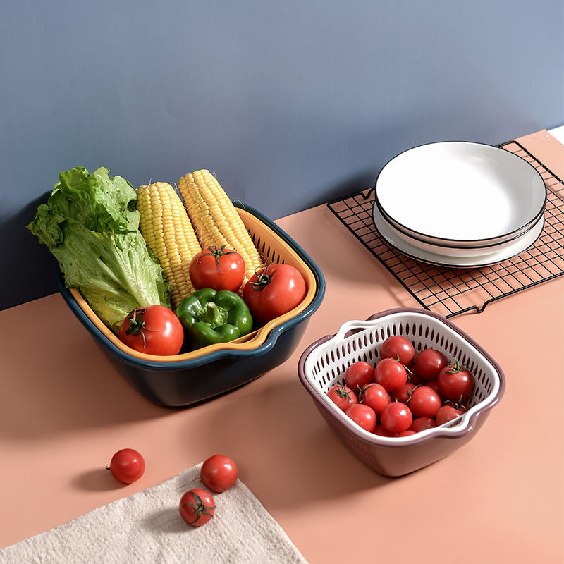 双层塑料洗菜沥水篮子厨房神器多功能客厅水果盘家用水果菜篮收纳