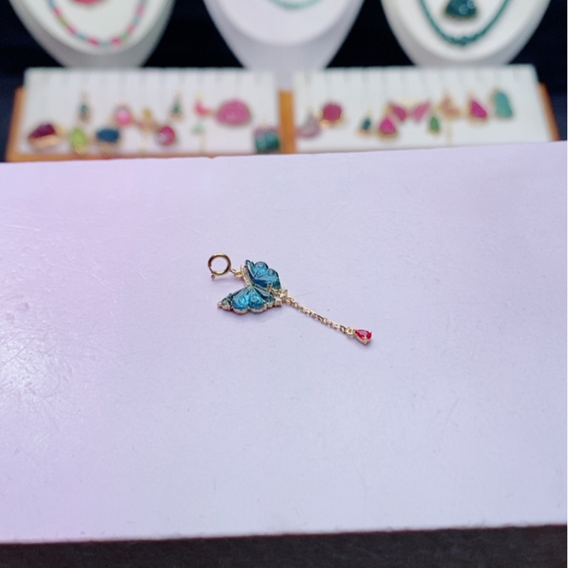 【闪购商品】碧玺碧玺m18K金镶嵌蝴蝶提溜