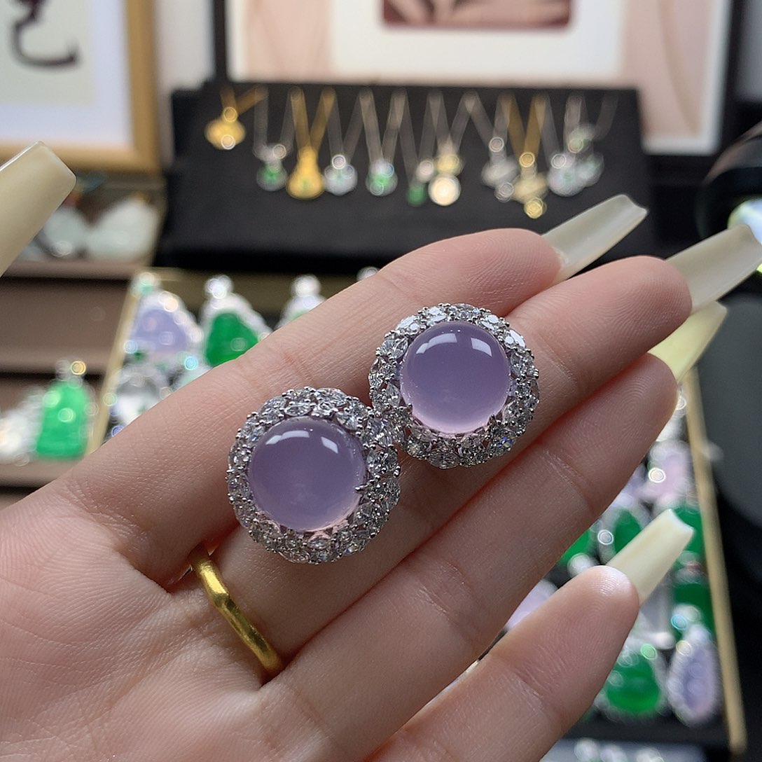 玛瑙/玉髓耳钉银S925镶嵌不***•