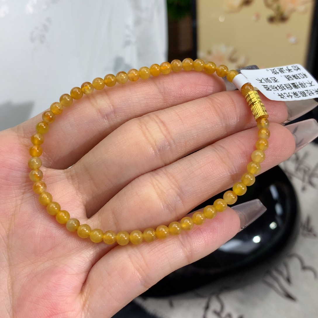 翡翠手链未镶嵌卡3.5冰胶鸡油黄手串