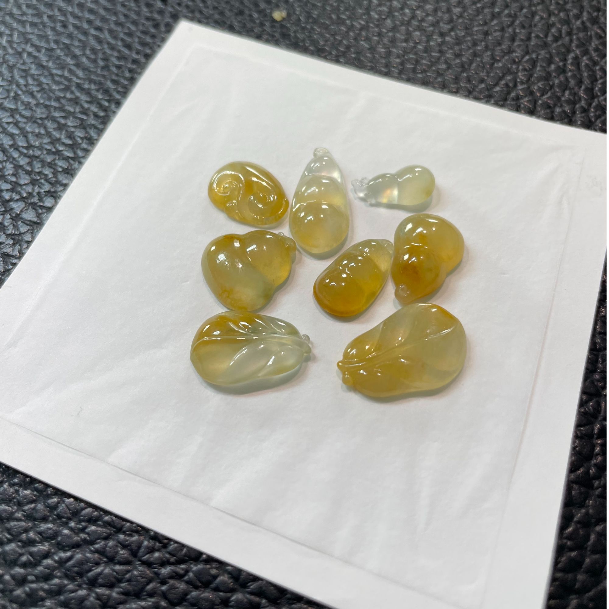 天然缅甸料翡翠a货黄翡叶子如意葫芦豆子冰润起胶底妆细腻色清新