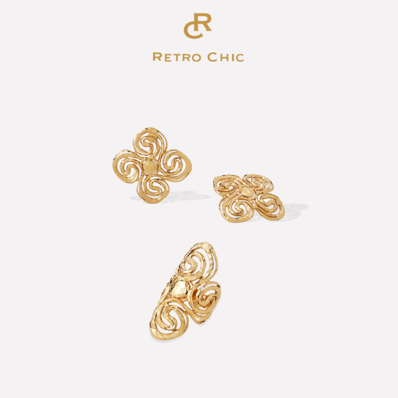 铜合金耳饰 RC RETRO CHIC 意大利时尚首饰 苏美涡纹耳环戒指套装