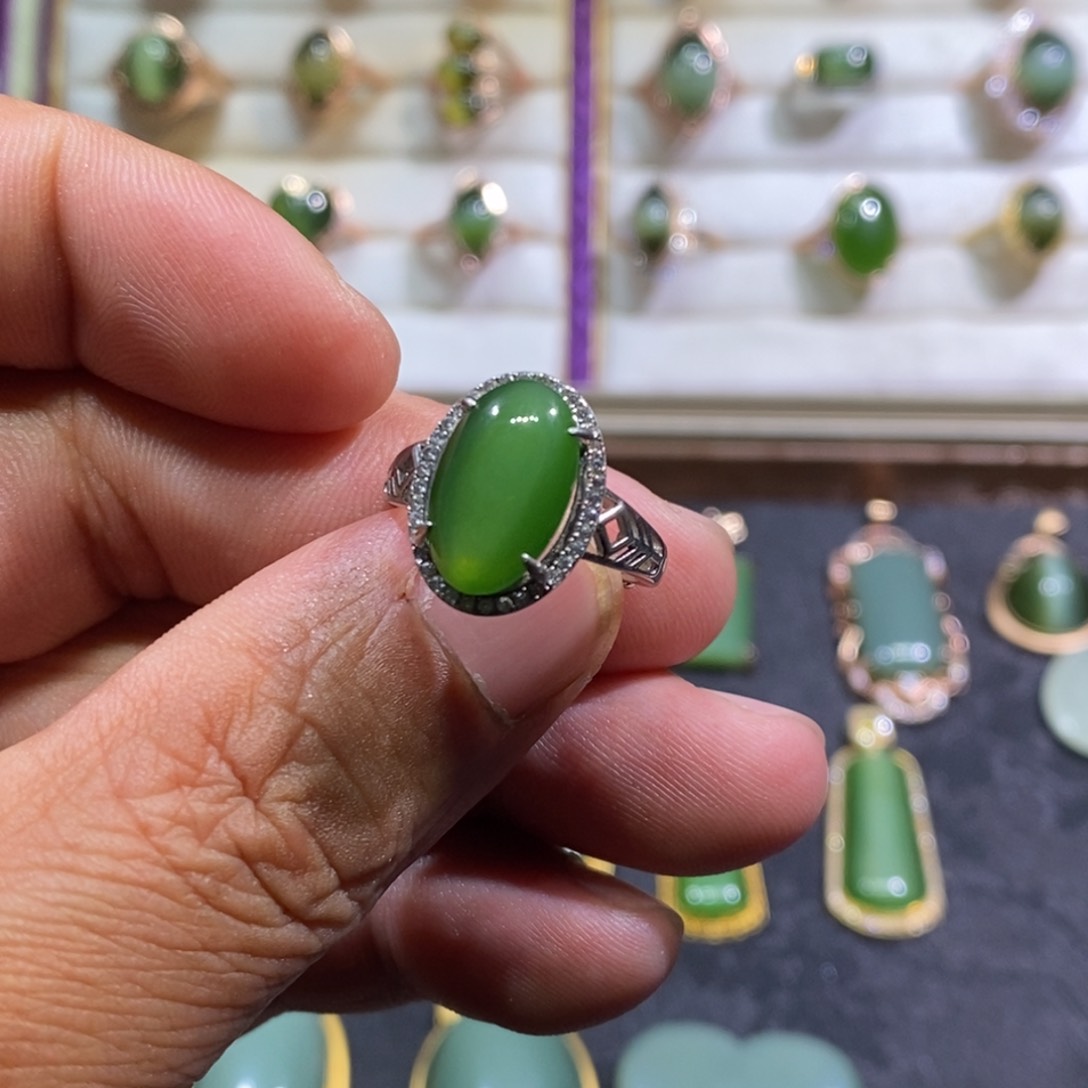 和田玉（碧玉）戒指银S925镶嵌