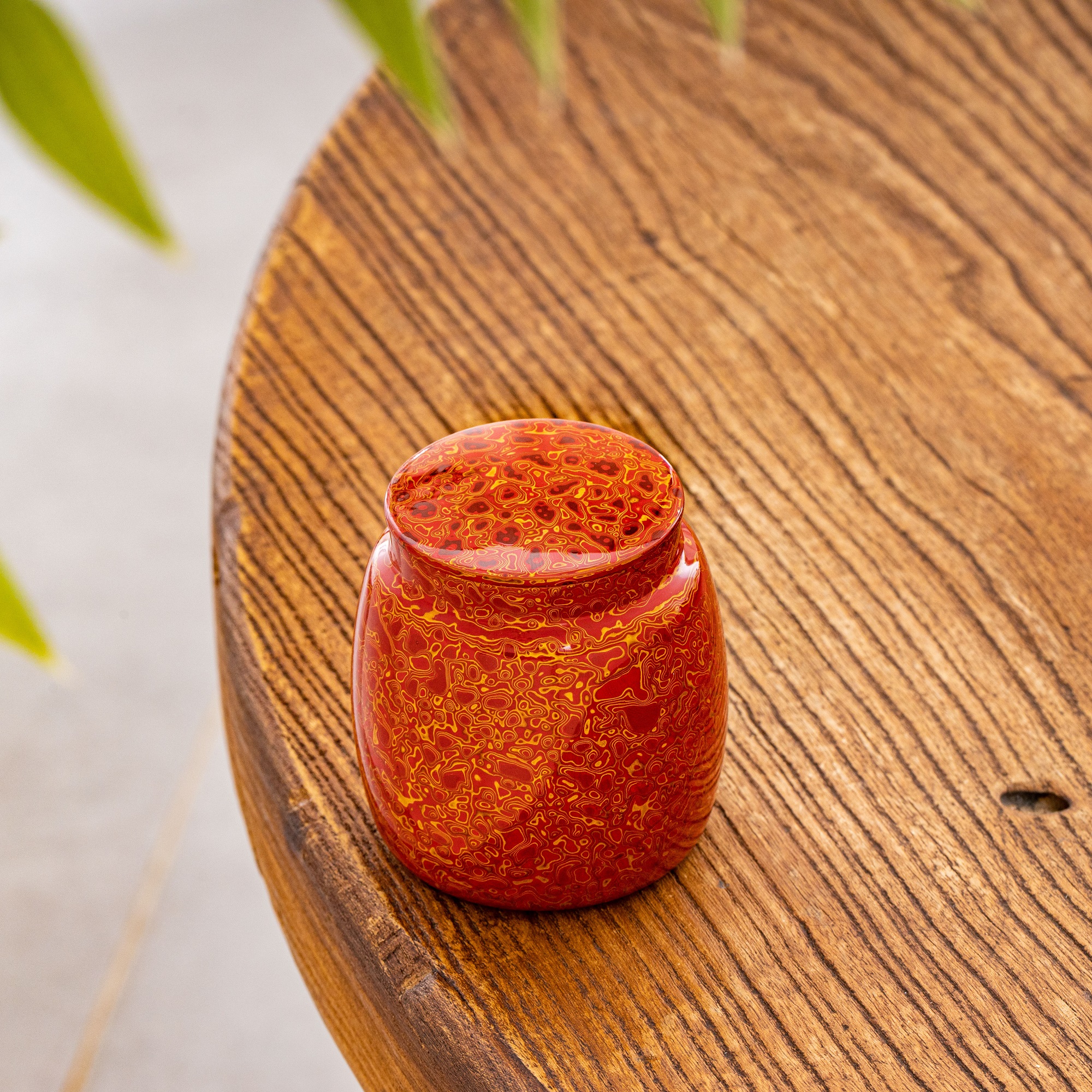 蜂鸟工坊 文创系列 大漆红金犀皮锡茶叶罐 WCDQG040