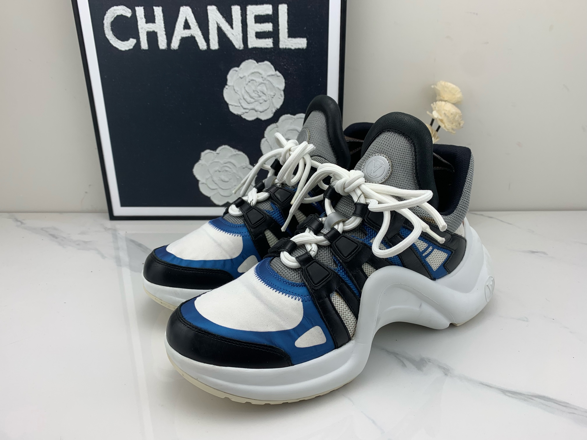 95新 LouisVuitton/路易威登 lv拱桥老爹鞋  白蓝 37.5码/jm00925