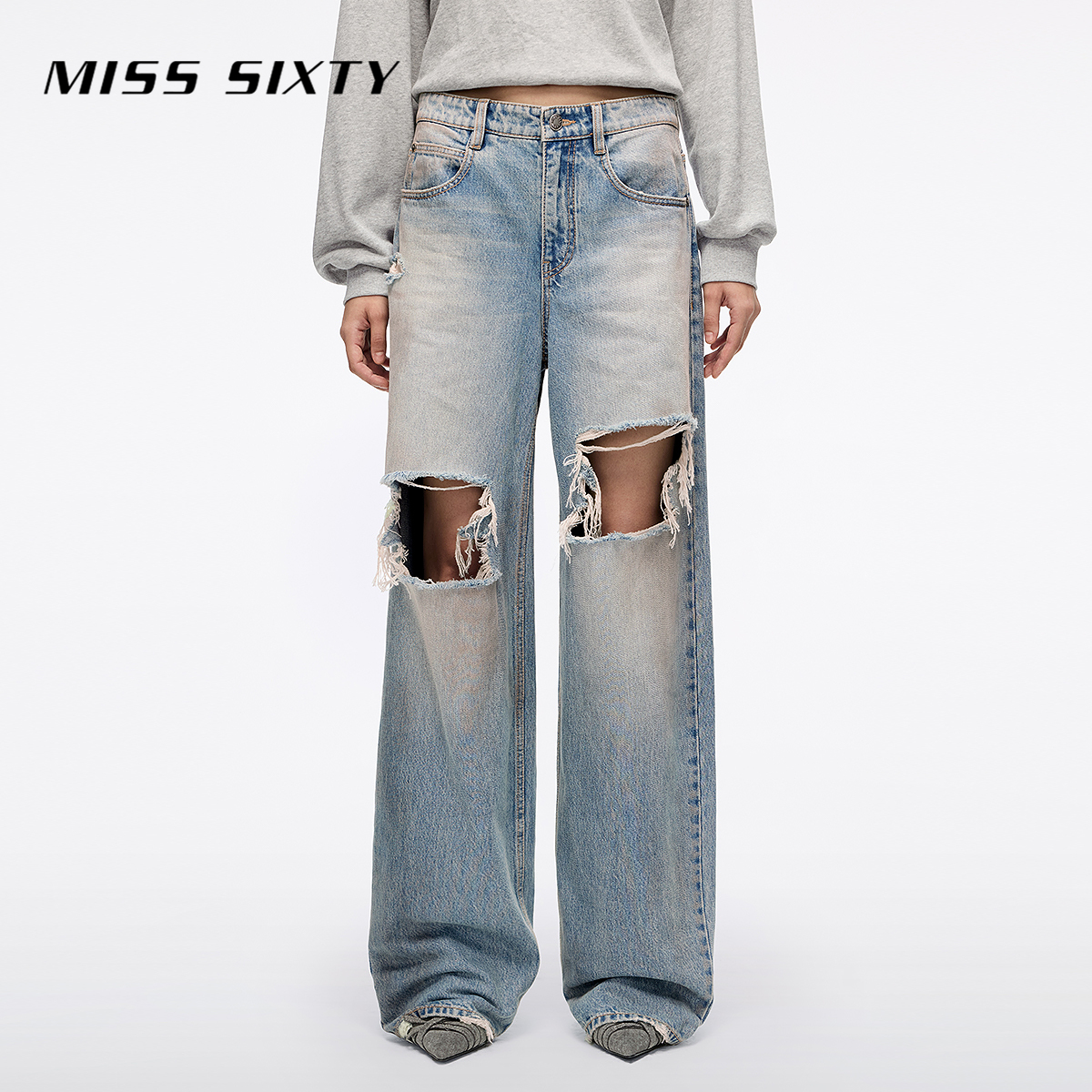 Miss Sixty2025秋季新款牛仔裤女潮酷高街磨破洞低腰显瘦萝卜裤