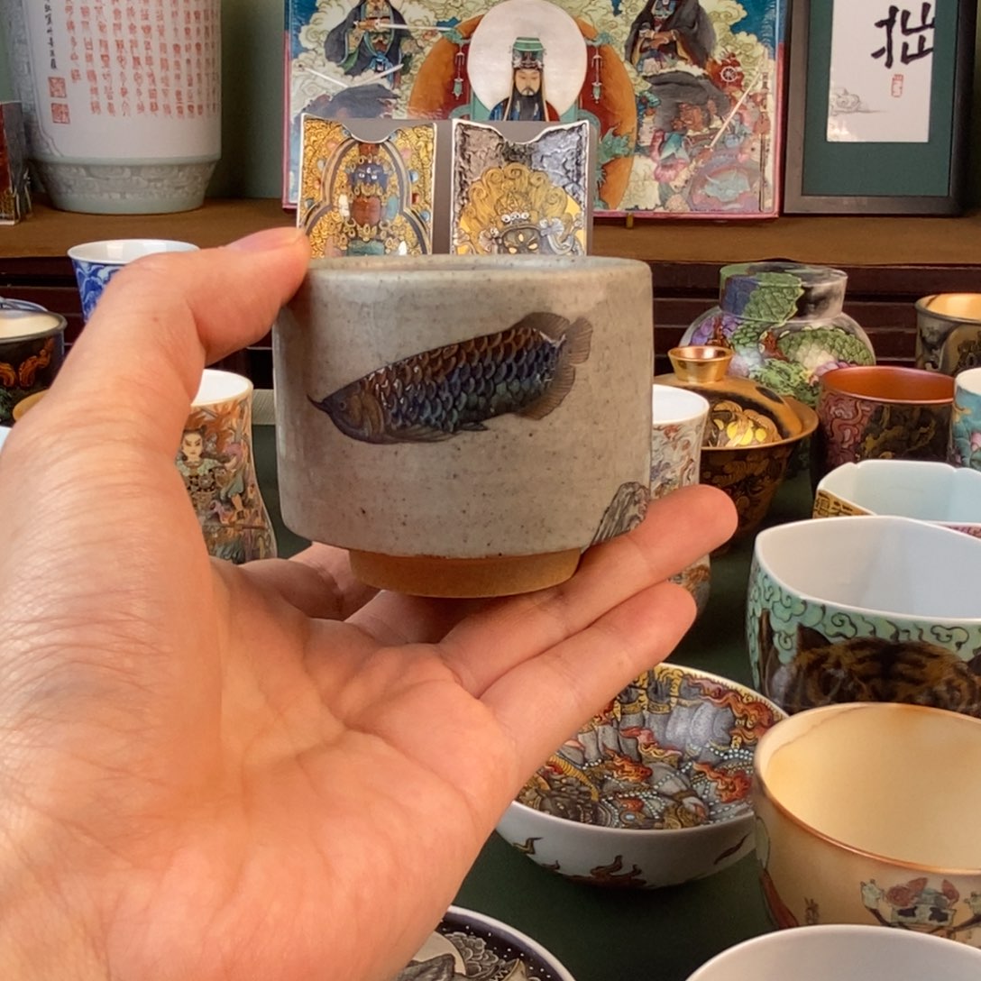 手工手绘龙鱼主人杯