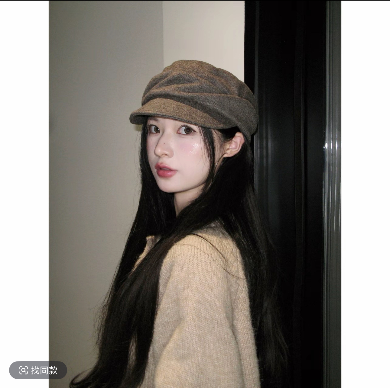 出日本~柔软！褶皱山本风羊毛混纺马术帽女文艺平顶鸭舌报童帽潮