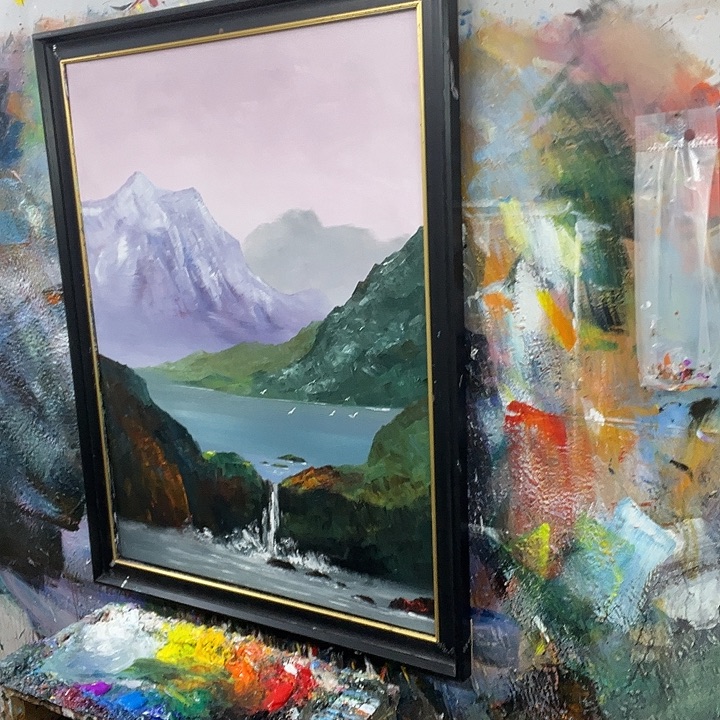 竖款山水挂画现代装饰画