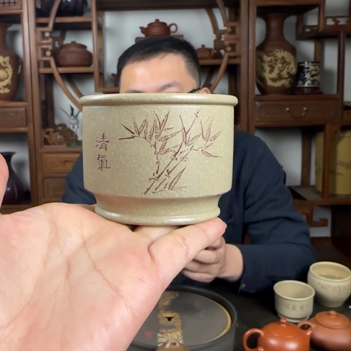 紫砂茶壶本绿 直筒 竹