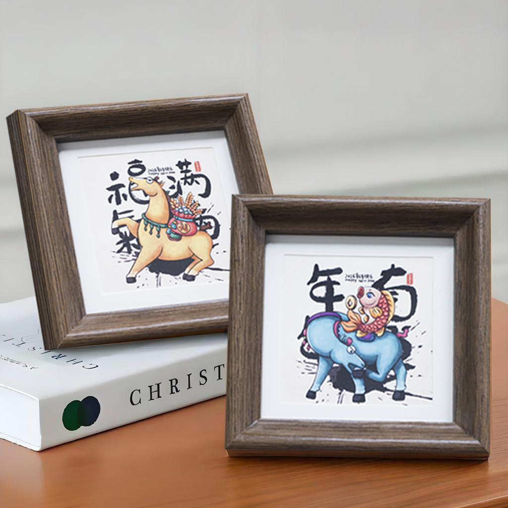 益师傅国风瑞兽相框摆画独特设计彰显艺术韵味创意木质相框摆件马