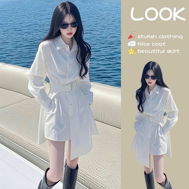 早春时尚一整套女装2025新款韩版气质翻领长款衬衫显瘦短裙两件套