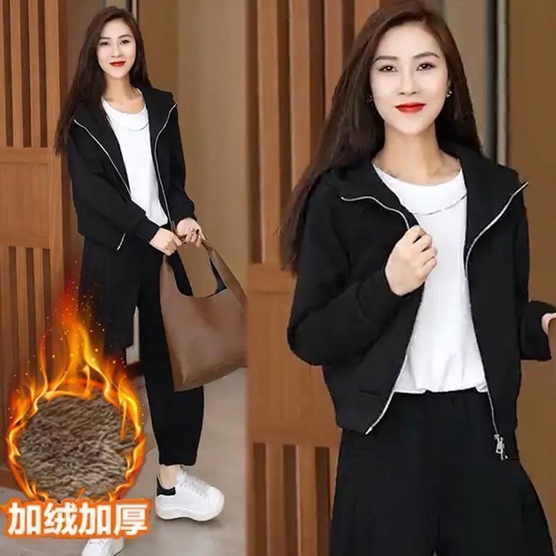 秋冬款百搭加绒加厚连帽卫衣外套