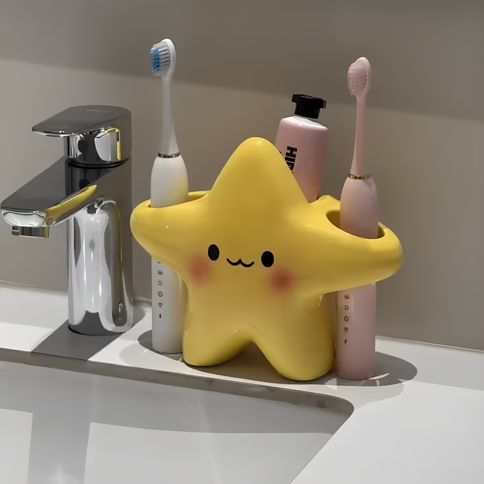 星星牙刷架家用浴室洗手台陶瓷置物架创意情侣牙刷牙膏收纳架摆件