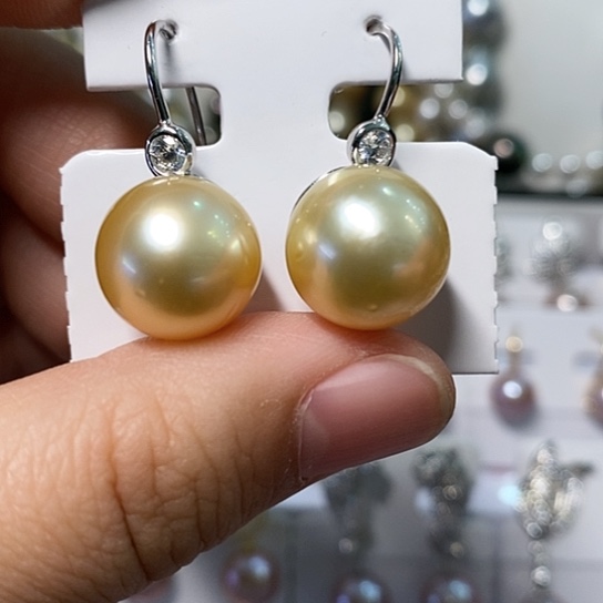 海水珍珠耳饰银S925镶嵌13.4