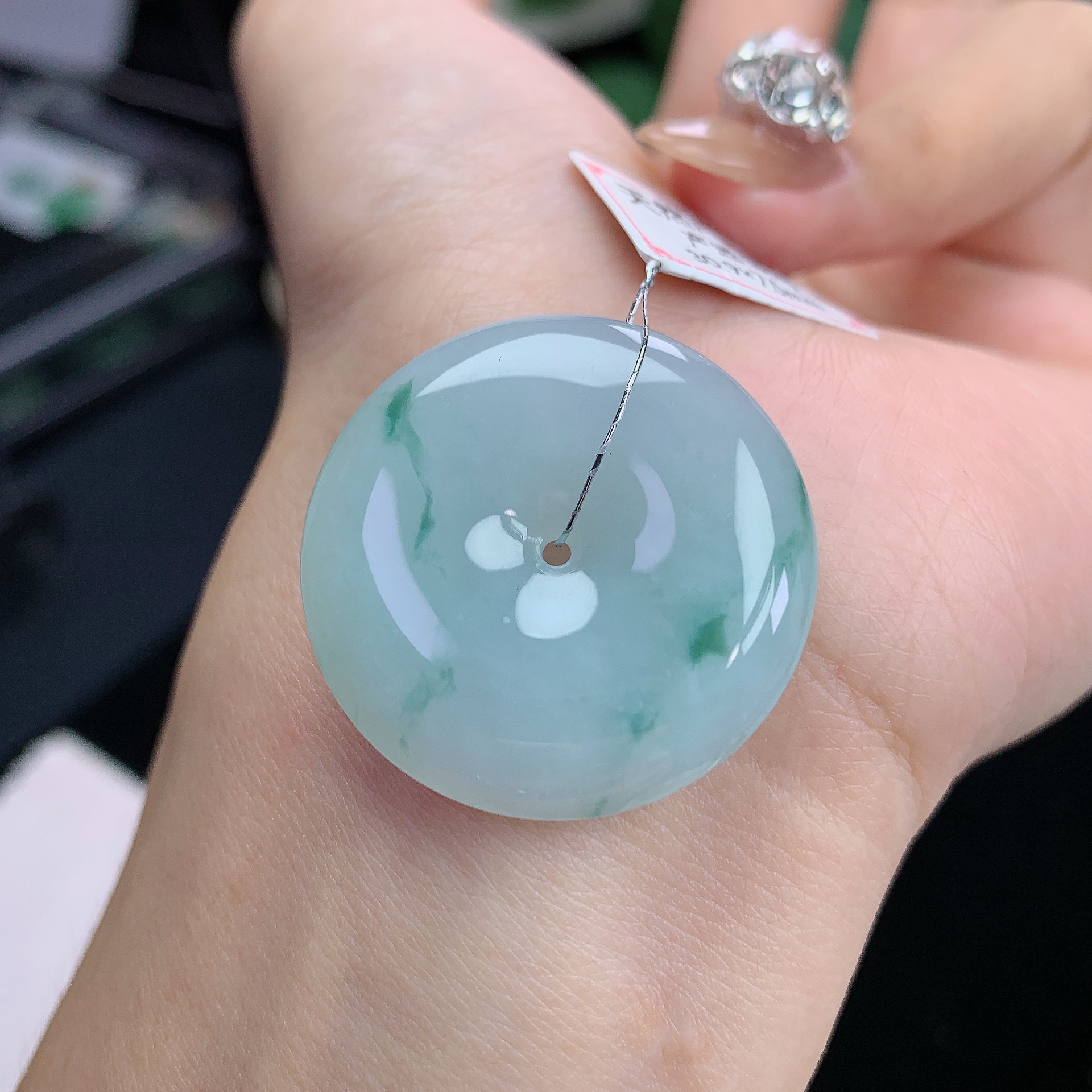 30.9×7.0mm天然缅料A货翡翠 白底飘花平安扣吊坠一物一证保真保A