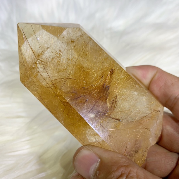 天然水晶发晶柱子摆件