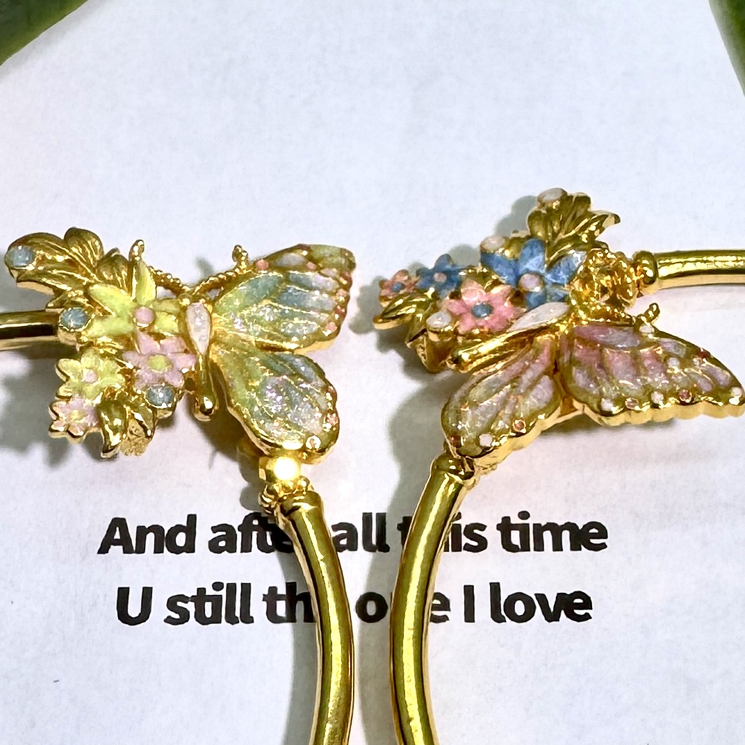 足金999粉色绿色双蝴蝶配件