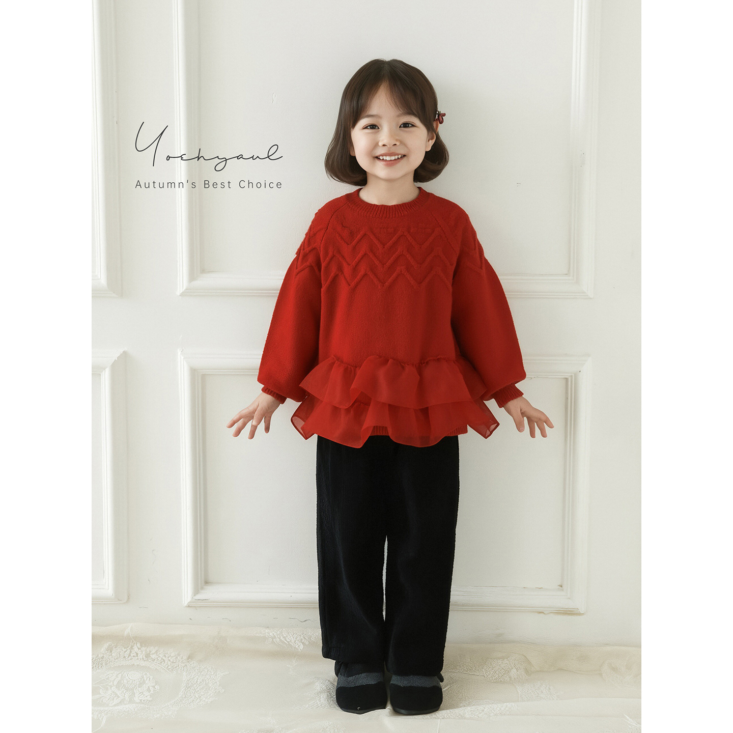 YOEHYAUL/幼悠【点亮冬日】冬伍波洋气红色国风拜年服汉服毛衣D4354