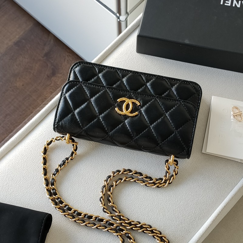 95新 Chanel/香奈儿 Azul - 23C黑金油蜡皮菠萝扣斜挎包 52517