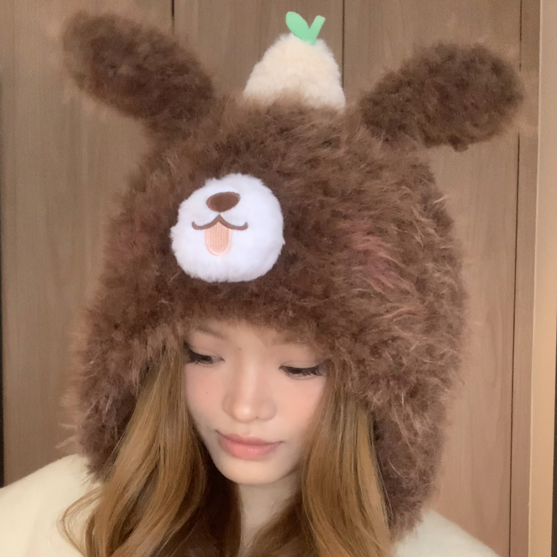 耳朵会动可爱小狗毛绒护耳帽