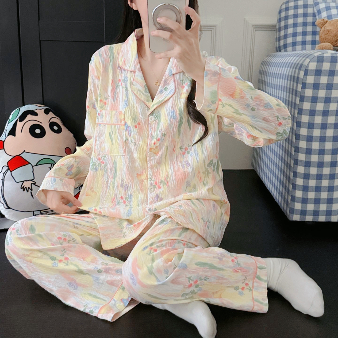 140-155小个子睡衣宽松云朵棉韩版新款春秋天网红家居甜美套装