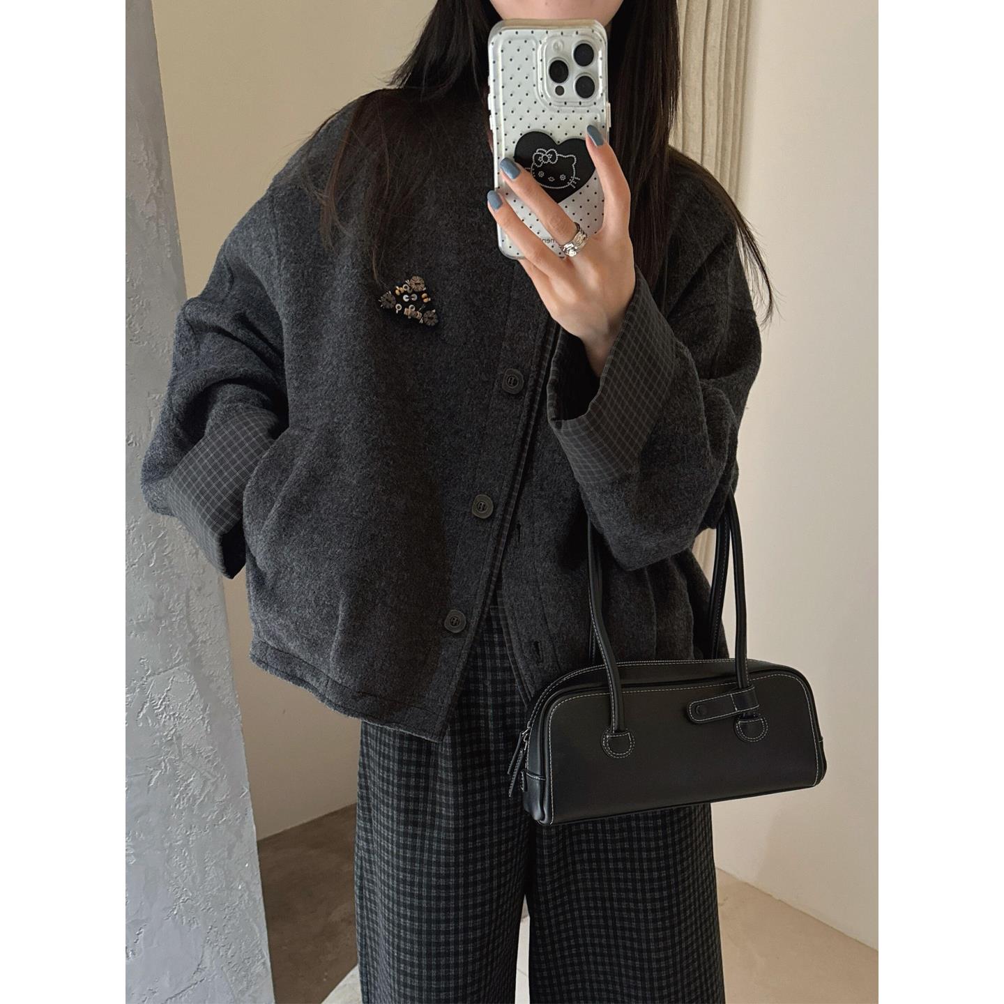 黑色呢子大衣女小个子2025秋冬新款高级感韩系赫本风加厚毛呢外套