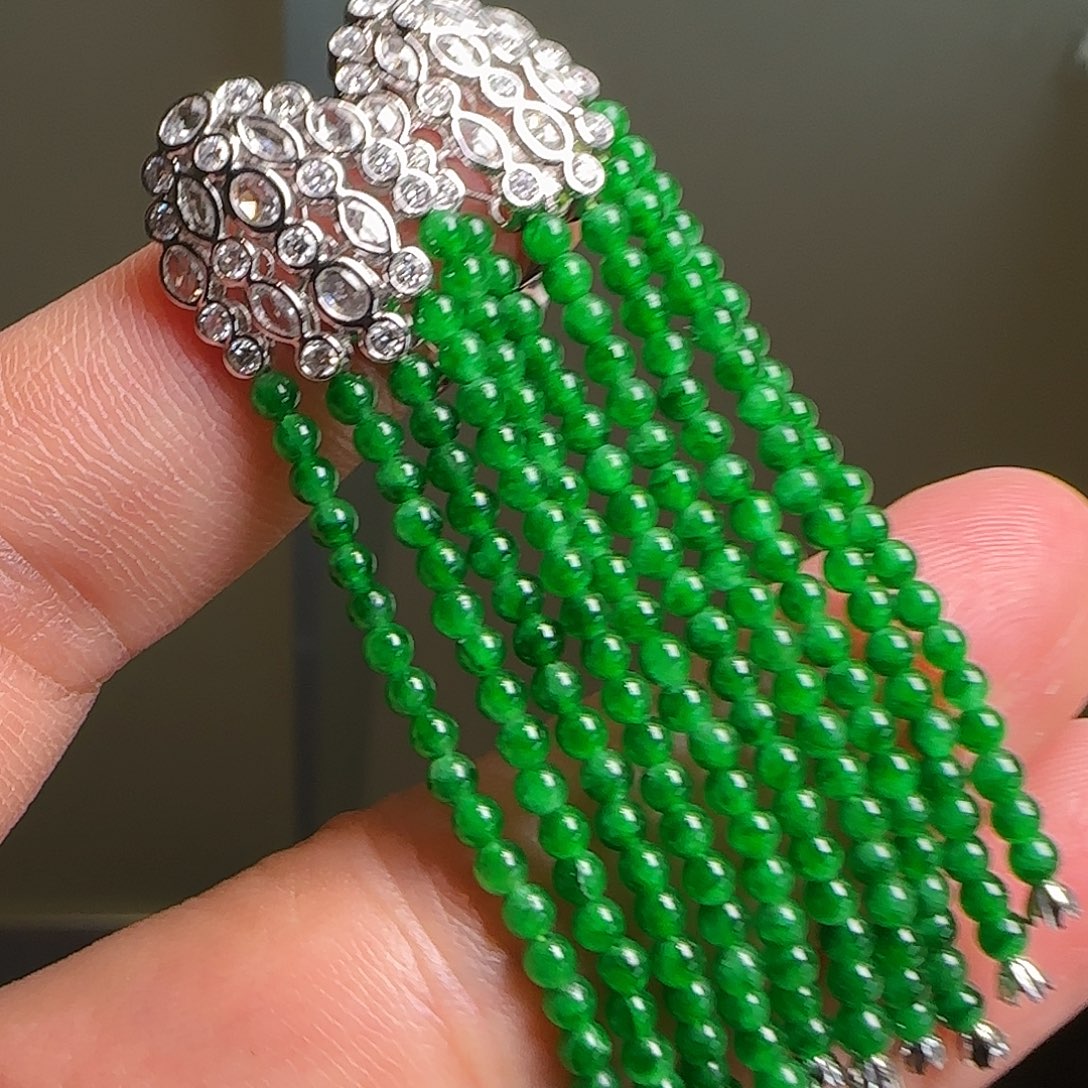 翡翠18K金镶嵌耳饰天然翡翠