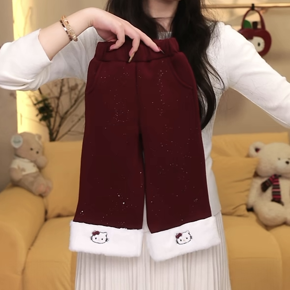 女童冬季卫裤2025新款儿童韩版休闲洋气加绒加厚卡通猫刺绣直筒裤