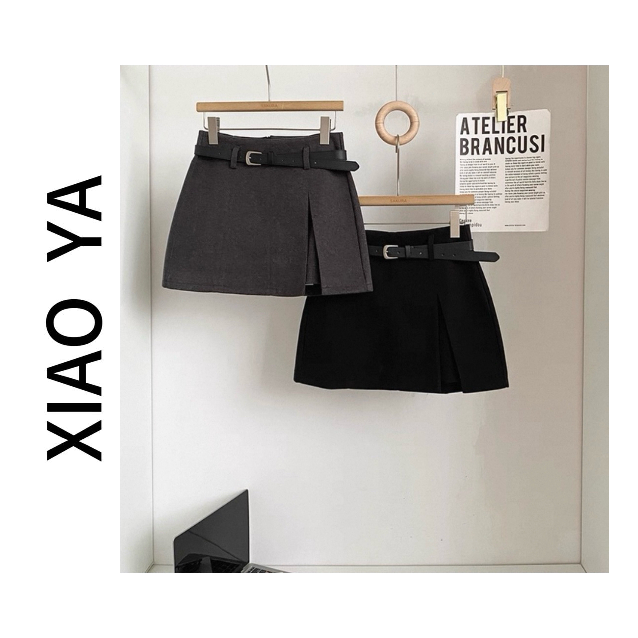 8605冬季新款韩版极简风加厚中高腰设计感开叉显瘦半身裙（群长37）