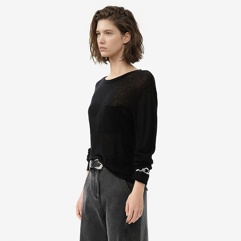 IRO Night 绵羊毛针织罩衫透感纯色圆领毛衫法式轻奢26早春新款