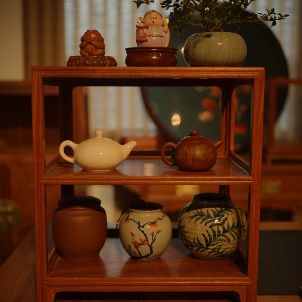 正宗缅甸花梨大果紫檀瓜棱三层瓜棱层架