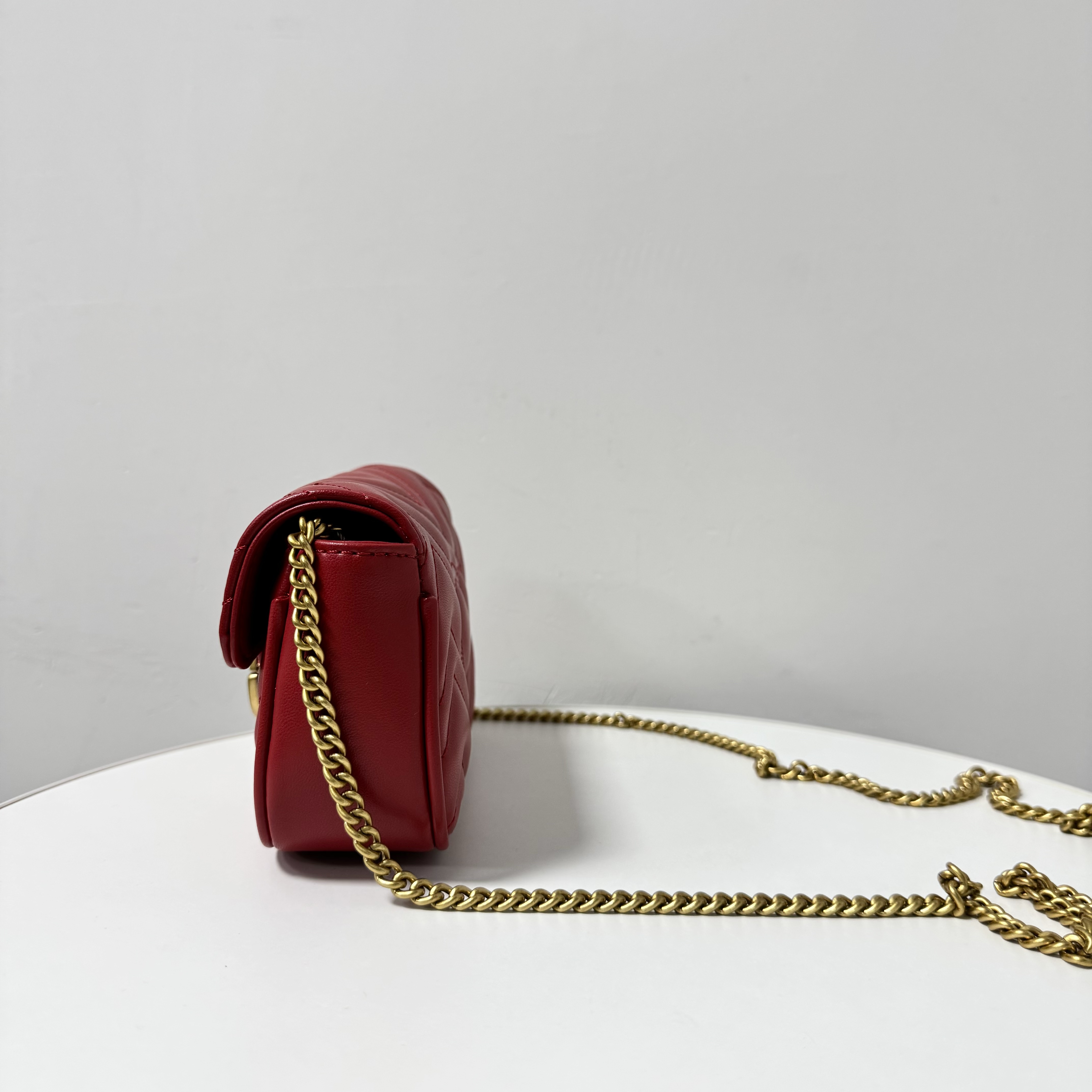 简约mini洋气复古红色链条包