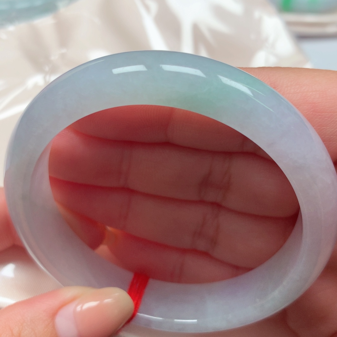 翡翠未镶嵌手镯36浅春彩