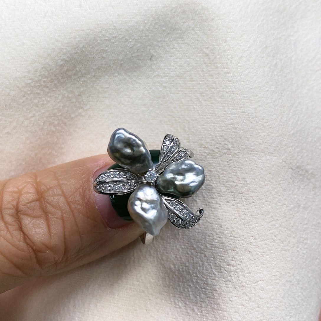 海水珍珠戒圈银S925镶嵌