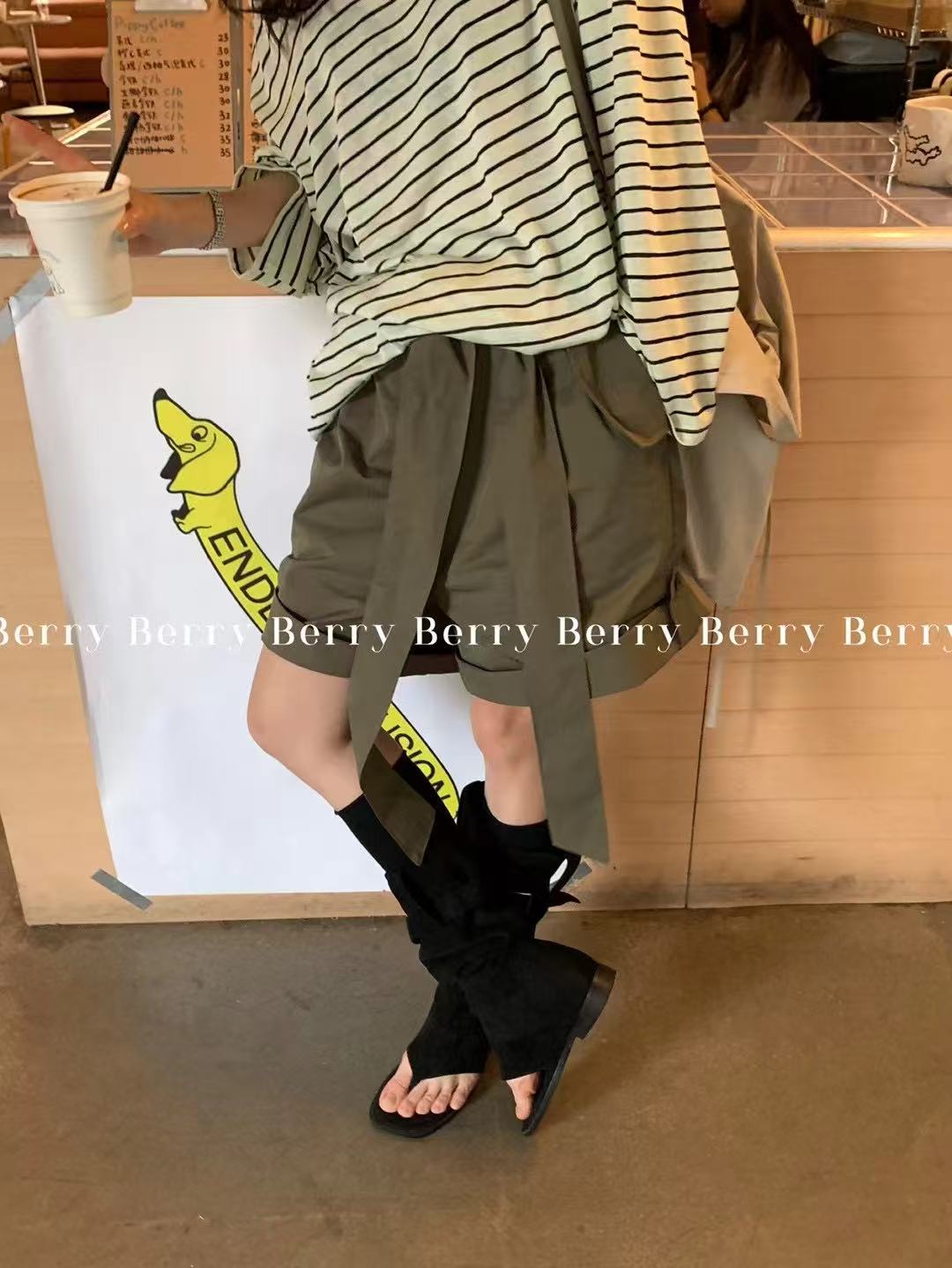 米古古YY #8906#福 短裤简约拼色轻职风休闲短裤（腰围68 裤长42）