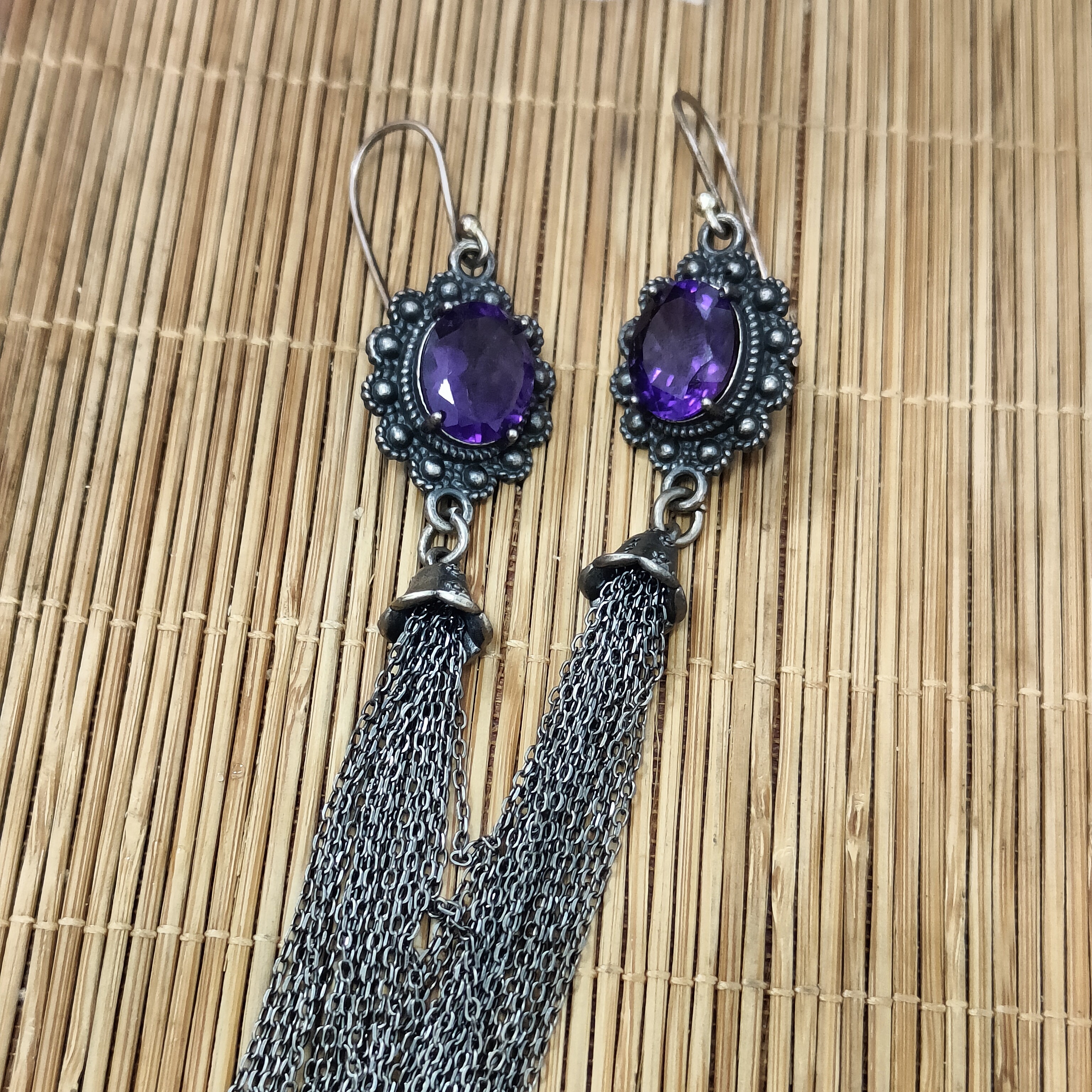 通体S925银镶嵌天然紫水晶耳坠