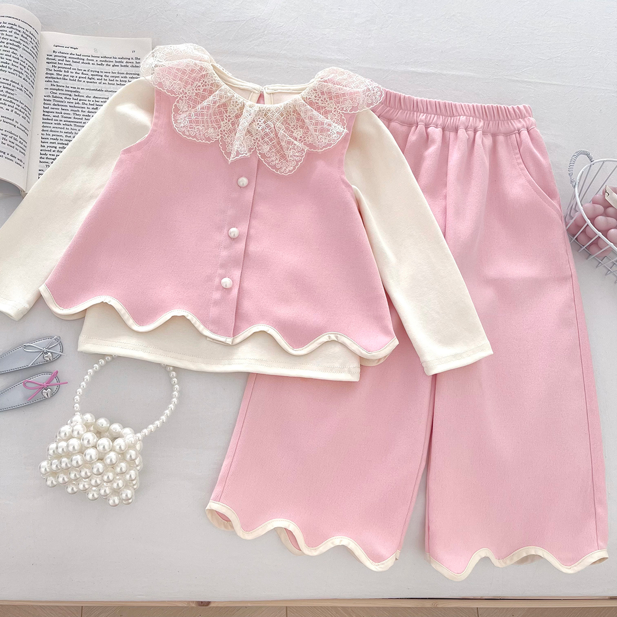 2025女童秋款新款高级粉INS风洋气内搭马甲裙子三件套QA30503